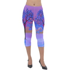 Tree Sunset Lightweight Velour Capri Leggings  by icarusismartdesigns