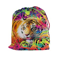 Tiger In The Jungle Drawstring Pouch (2xl) by icarusismartdesigns