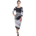 Black and White Snake Quarter Sleeve Midi Velour Bodycon Dress View1