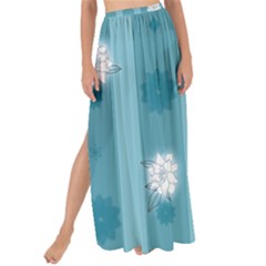 Gardenia Flowers White Blue Maxi Chiffon Tie-up Sarong by Dutashop