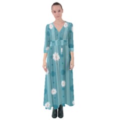 Gardenia Flowers White Blue Button Up Maxi Dress by Dutashop