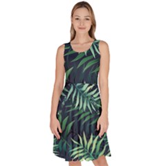 Green Leaves Knee Length Skater Dress With Pockets by goljakoff