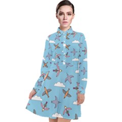 Birds In The Sky Long Sleeve Chiffon Shirt Dress by SychEva