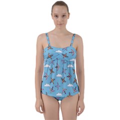 Birds In The Sky Twist Front Tankini Set by SychEva