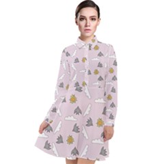 Birds In The Sky  Long Sleeve Chiffon Shirt Dress by SychEva