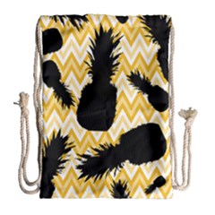 Ananas Chevrons Noir/jaune Drawstring Bag (large) by kcreatif