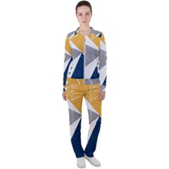 Abstrait Triangles Jaune/bleu/gris Casual Jacket And Pants Set by kcreatif