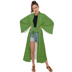 Green Knitted Pattern Maxi Kimono by goljakoff