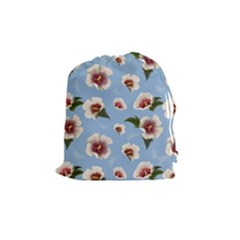 Delicate Hibiscus Flowers On A Blue Background Drawstring Pouch (medium) by SychEva