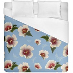 Delicate Hibiscus Flowers On A Blue Background Duvet Cover (king Size) by SychEva