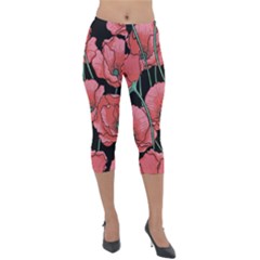 Poppy Flowers Lightweight Velour Capri Leggings  by goljakoff