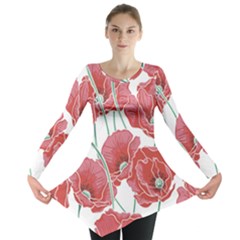 Red Poppy Flowers Long Sleeve Tunic  by goljakoff