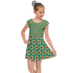 Green Floral Pattern Kids  Cap Sleeve Dress by designsbymallika