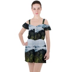 Green Mountain Ruffle Cut Out Chiffon Playsuit by goljakoff