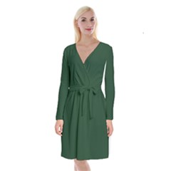 Eden Green Long Sleeve Velvet Front Wrap Dress by FabChoice