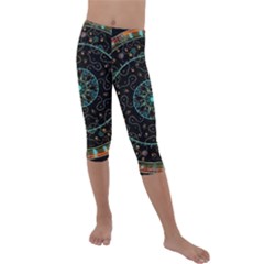 Mandala - 0008b - The Coffee Eye Kids  Lightweight Velour Capri Leggings  by WetdryvacsLair