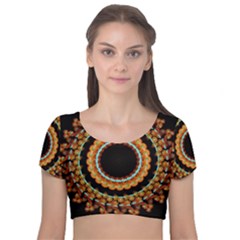 Mandala - 0009 - A Fast 24 Velvet Short Sleeve Crop Top  by WetdryvacsLair