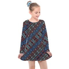 Multicolored Mosaic Print Pattern Kids  Long Sleeve Dress by dflcprintsclothing