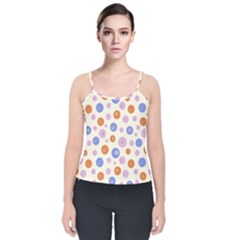 Multicolored Circles Velvet Spaghetti Strap Top by SychEva