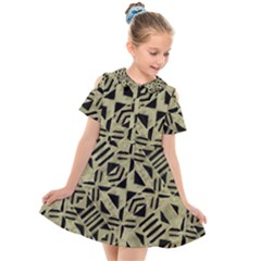 Linear Geometric Print Pattern Mosaic 2 Kids  Short Sleeve Shirt Dress by dflcprintsclothing