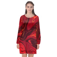 Red Vivid Marble Pattern 15 Long Sleeve Chiffon Shift Dress  by goljakoff