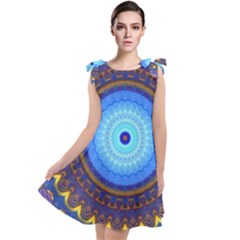 Blue Violet Midnight Sun Mandala Hippie Trippy Psychedelic Kaleidoscope  Tie Up Tunic Dress by CrypticFragmentsDesign