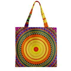 Neon Calliope Kaleidoscope Mandala Zipper Grocery Tote Bag by CrypticFragmentsDesign