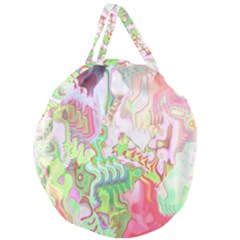 Boho Hippie Trippy Psychedelic Abstract Hot Pink Lime Green Giant Round Zipper Tote by CrypticFragmentsDesign