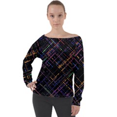 Criss-cross Pattern (multi-colored) Off Shoulder Long Sleeve Velour Top by LyleHatchDesign