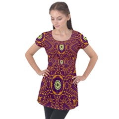 Tropical Twist Puff Sleeve Tunic Top by LW323