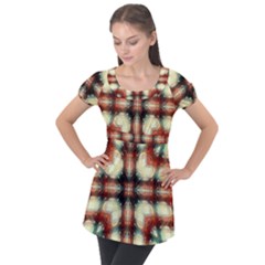 Royal Plaid Puff Sleeve Tunic Top by LW323