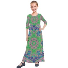 Spring Flower3 Kids  Quarter Sleeve Maxi Dress by LW323