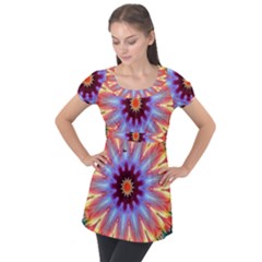 Passion Flower Puff Sleeve Tunic Top by LW323