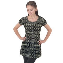 Geometric Textured Ethnic Pattern 1 Puff Sleeve Tunic Top by dflcprintsclothing