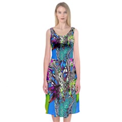 Exotic Flowers In Vase Midi Sleeveless Dress by LW323