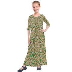 Florals In The Green Season In Perfect  Ornate Calm Harmony Kids  Quarter Sleeve Maxi Dress by pepitasart