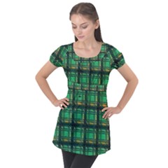 Green Clover Puff Sleeve Tunic Top by LW323