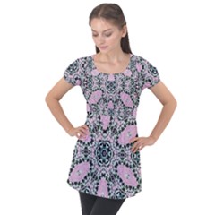 Lacygem-2 Puff Sleeve Tunic Top by LW323