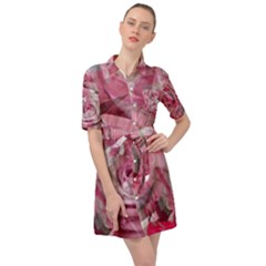 Roses Marbling  Belted Shirt Dress by kaleidomarblingart