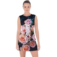 Sweet Roses Lace Up Front Bodycon Dress by LW323