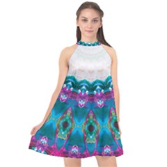 Peacock Halter Neckline Chiffon Dress  by LW323