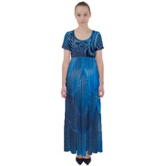 Feathery Blue High Waist Short Sleeve Maxi Dress by LW323