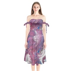 Violet Feathers Shoulder Tie Bardot Midi Dress by kaleidomarblingart