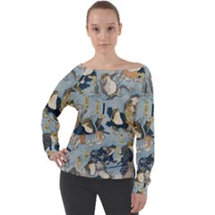 Famous Heroes Of The Kabuki Stage Played By Frogs  Off Shoulder Long Sleeve Velour Top by Sobalvarro