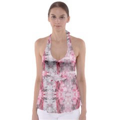 Pink On Grey I Repeats Babydoll Tankini Top by kaleidomarblingart