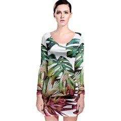 Tropical Leaves Long Sleeve Bodycon Dress by goljakoff