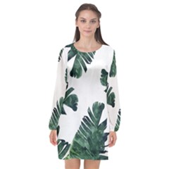 Banana Leaves Long Sleeve Chiffon Shift Dress  by goljakoff