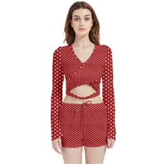 Stars Red Ink Velvet Wrap Crop Top And Shorts Set by goljakoff