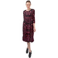 Burgundy Ruffle End Midi Chiffon Dress by LW323