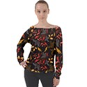 Folk floral pattern. Abstract flowers surface design. Seamless pattern Off Shoulder Long Sleeve Velour Top View1